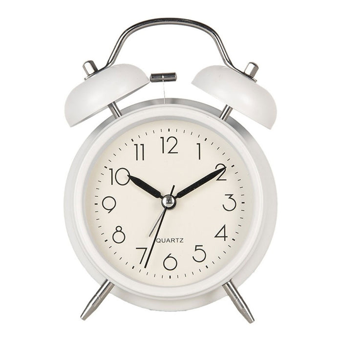 Vintage Metall Glockenwecker Weiß Grau 13x9cm Retro Analog Nostalgie Quarz-Wecker