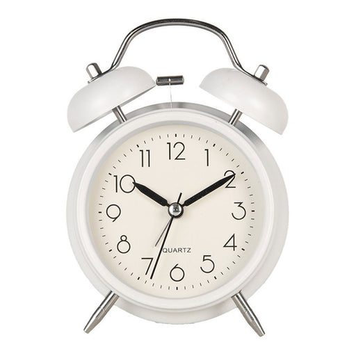 Vintage Metall Glockenwecker Weiß Grau 13x9cm Retro Analog Nostalgie Quarz-Wecker