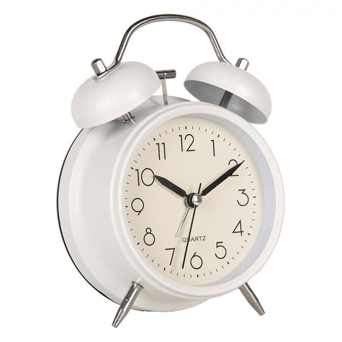Vintage Metall Glockenwecker Weiß Grau 13x9cm Retro Analog Nostalgie Quarz-Wecker