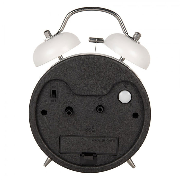 Vintage Metall Glockenwecker Weiß Grau 13x9cm Retro Analog Nostalgie Quarz-Wecker