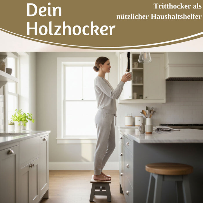 Vintage Holz Fußhocker Grau 30cm Tritthocker Schemel Fußbank Bänkchen