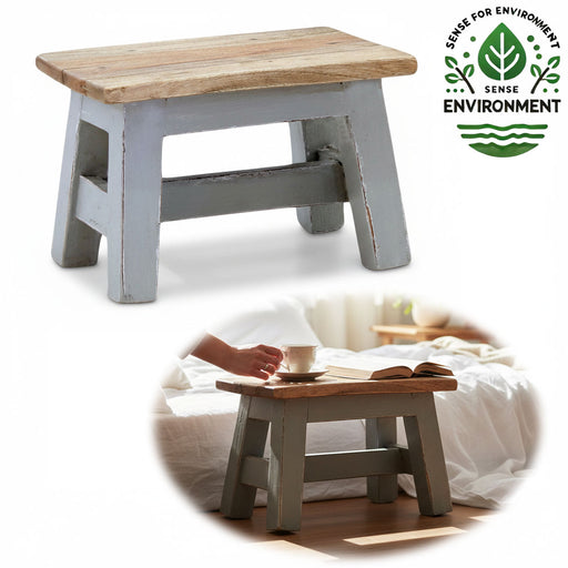 Vintage Holz Fußhocker Grau 30cm Tritthocker Schemel Fußbank Bänkchen