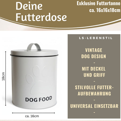 Vintage Futtereimer Weiß 18cm Futtertonne Hundefutter Aufbewahrung mit Deckel