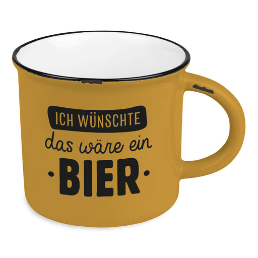 KI-generiertes Bild Vintage Kaffeebecher 400ml Keramik "wünschte ein Bier" Blau Emaille-Look Kaffeetasse