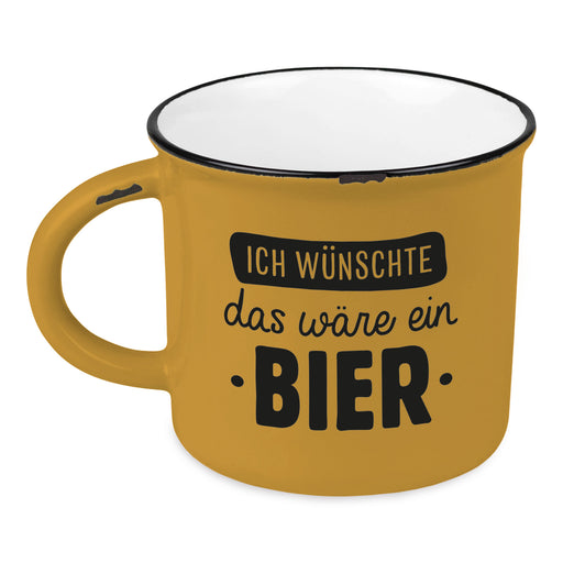 KI-generiertes Bild,Vintage Kaffeebecher 400ml Keramik "wünschte ein Bier" Blau Emaille-Look Kaffeetasse