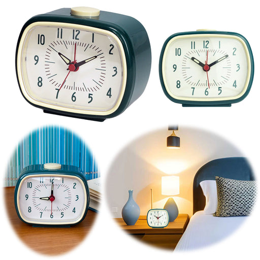 Vintage Reisewecker Petrol 11x9cm Retro Analog Nostalgie Quarz-Wecker