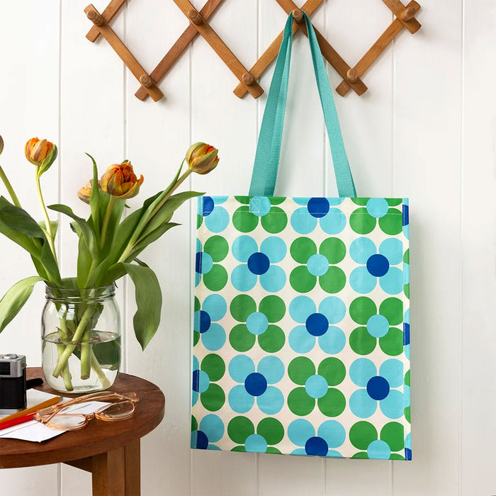Shopper Einkaufstasche Daisy Blau Grün Recycelt faltbar Strandtasche Tragetasche
