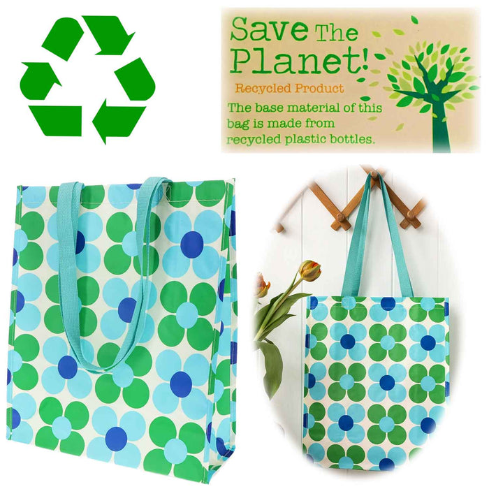 Shopper Einkaufstasche Daisy Blau Grün Recycelt faltbar Strandtasche Tragetasche