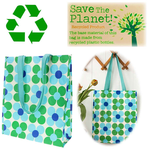 Shopper Einkaufstasche Daisy Blau Grün Recycelt faltbar Strandtasche Tragetasche