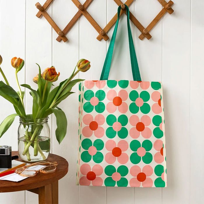 Shopper Einkaufstasche Daisy Pink Grün Recycelt faltbar Strandtasche Tragetasche