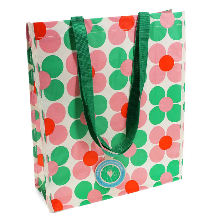 Shopper Einkaufstasche Daisy Pink Grün Recycelt faltbar Strandtasche Tragetasche