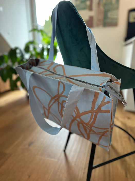 Vintage Shopper Palma Blau 35x45cm mit Reißverschluss Einkaufstasche Tragetasche