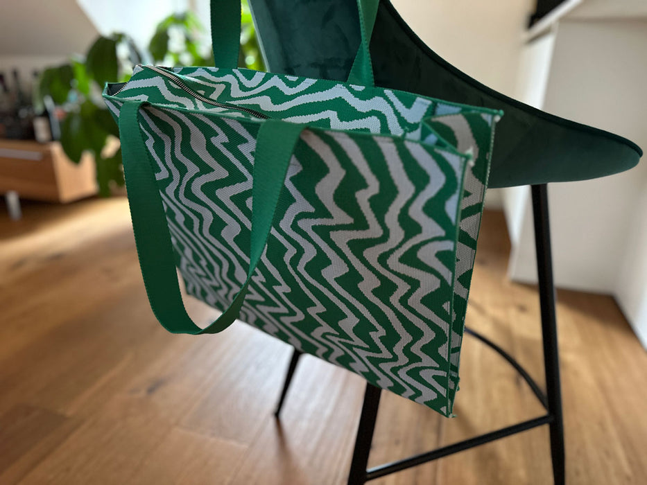 Vintage Shopper Palma Grün 35x45cm mit Reißverschluss Einkaufstasche Tragetasche