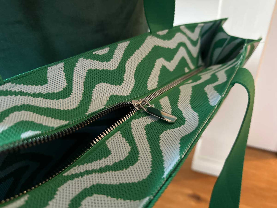 Vintage Shopper Palma Grün 35x45cm mit Reißverschluss Einkaufstasche Tragetasche