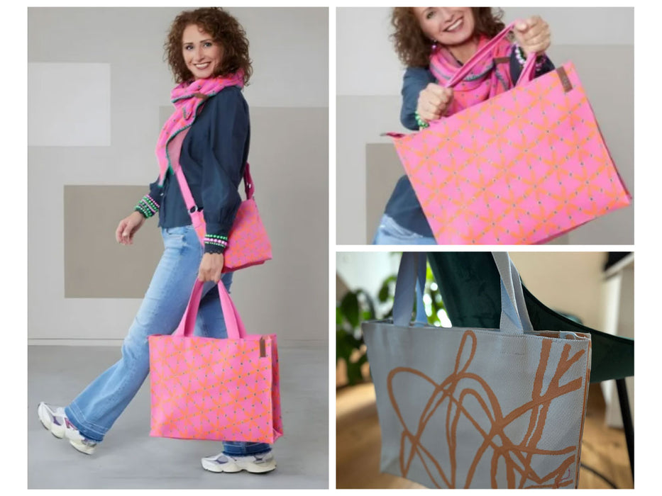 Vintage Shopper Palma Blau 35x45cm mit Reißverschluss Einkaufstasche Tragetasche