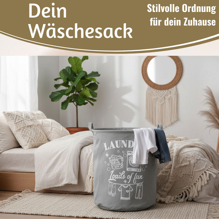 KI-generiertes Bild,Vintage Wäschesack Wäschekorb Laundry 50cm Grau Faltbar Wäschesammler
