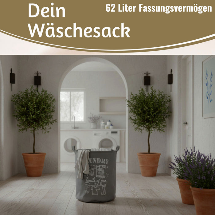 KI-generiertes Bild,Vintage Wäschesack Wäschekorb Laundry 50cm Grau Faltbar Wäschesammler