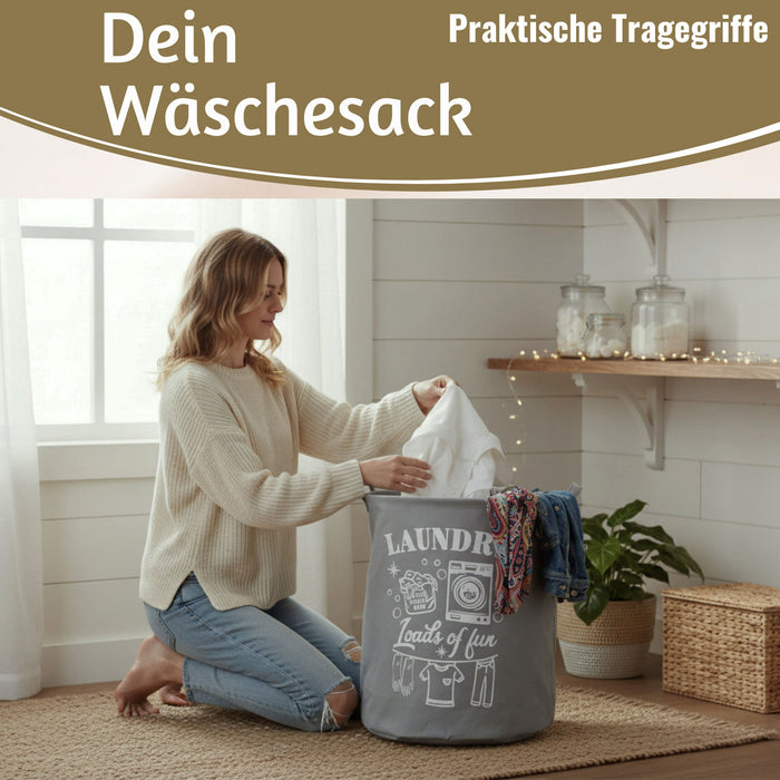 KI-generiertes Bild,Vintage Wäschesack Wäschekorb Laundry 50cm Grau Faltbar Wäschesammler
