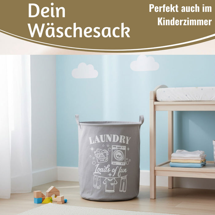 KI-generiertes Bild,Vintage Wäschesack Wäschekorb Laundry 50cm Grau Faltbar Wäschesammler