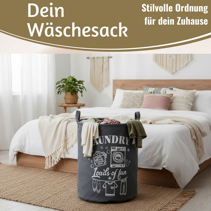 KI-generiertes Bild,Vintage Wäschesack Wäschekorb Laundry 50cm Dunkel Grau Faltbar Wäschesammler
