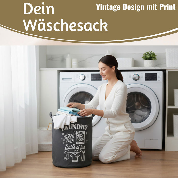 KI-generiertes Bild,Vintage Wäschesack Wäschekorb Laundry 50cm Dunkel Grau Faltbar Wäschesammler