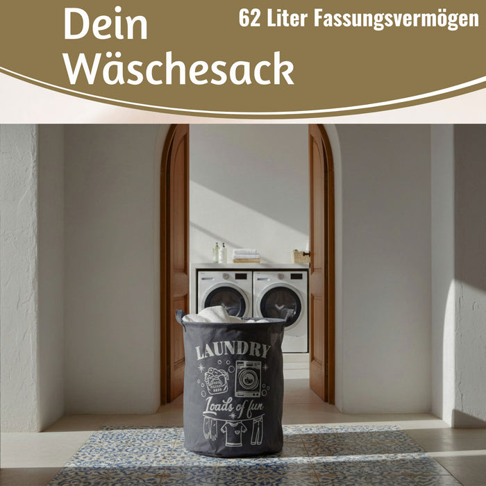 KI-generiertes Bild,Vintage Wäschesack Wäschekorb Laundry 50cm Dunkel Grau Faltbar Wäschesammler