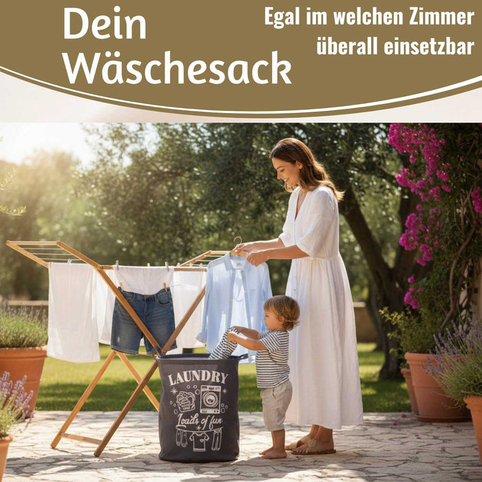 KI-generiertes Bild,Vintage Wäschesack Wäschekorb Laundry 50cm Dunkel Grau Faltbar Wäschesammler