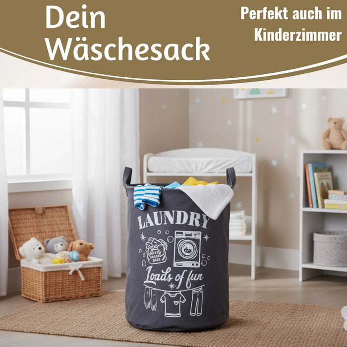 KI-generiertes Bild,Vintage Wäschesack Wäschekorb Laundry 50cm Dunkel Grau Faltbar Wäschesammler