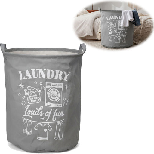 KI-generiertes Bild Vintage Wäschesack Wäschekorb Laundry 50cm Grau Faltbar Wäschesammler