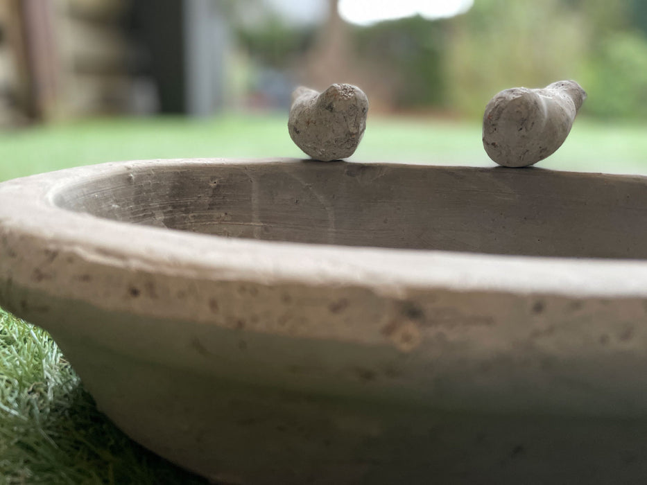 Vintage Vogeltränke Keramik 30cm 2 Vögel Grau Vogelbad Balkon Terrasse Garten