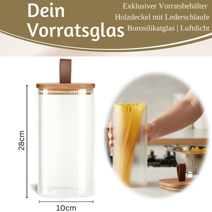 Vorratsdose aus Glas 1900ml 28x10cm mit Deckel Vorratsglas Luftdicht Küche Organizer