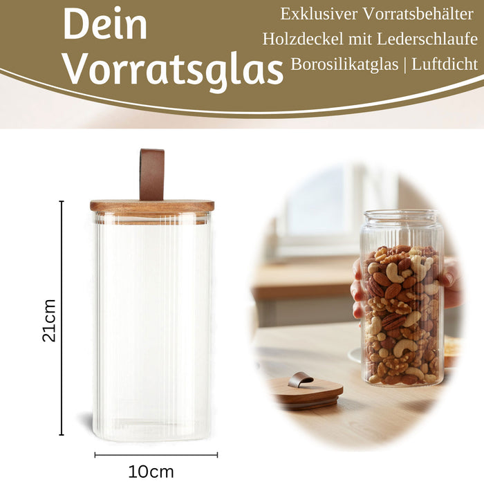 Vorratsdose aus Glas 1500ml 21x10cm mit Deckel Vorratsglas Luftdicht Küche Organizer