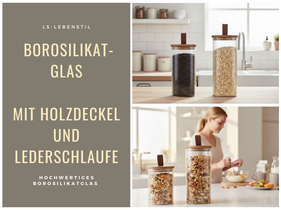 Vorratsdosen 2´er Set aus Glas mit Deckel Vorratsglas Luftdicht Küche Organizer