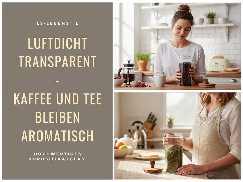 Vorratsdosen 2´er Set aus Glas mit Deckel Vorratsglas Luftdicht Küche Organizer