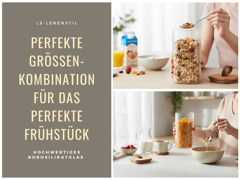 Vorratsdosen 2´er Set aus Glas mit Deckel Vorratsglas Luftdicht Küche Organizer