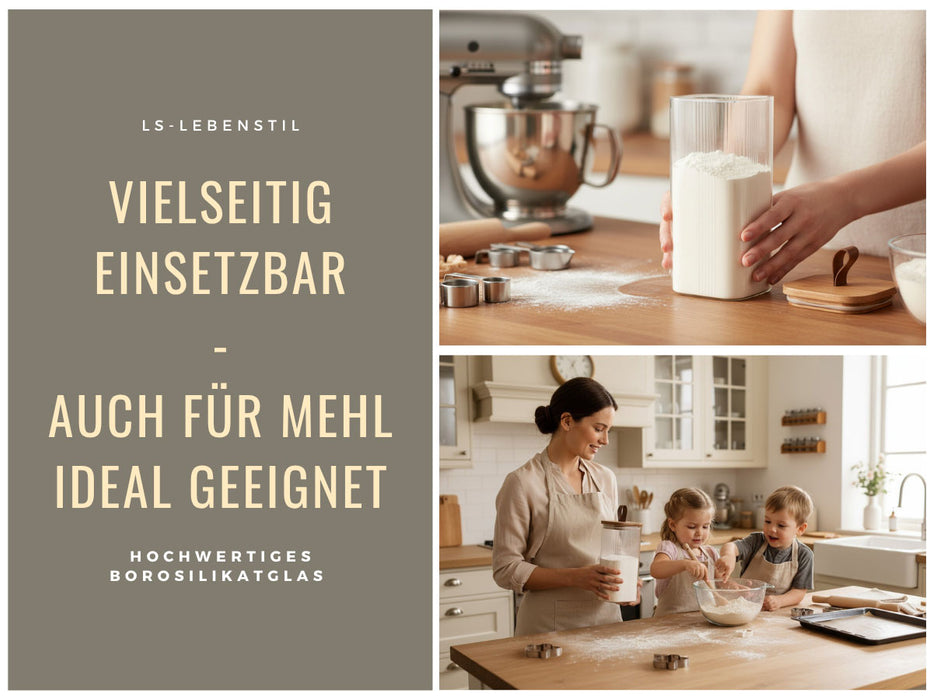 Vorratsdosen 2´er Set aus Glas mit Deckel Vorratsglas Luftdicht Küche Organizer