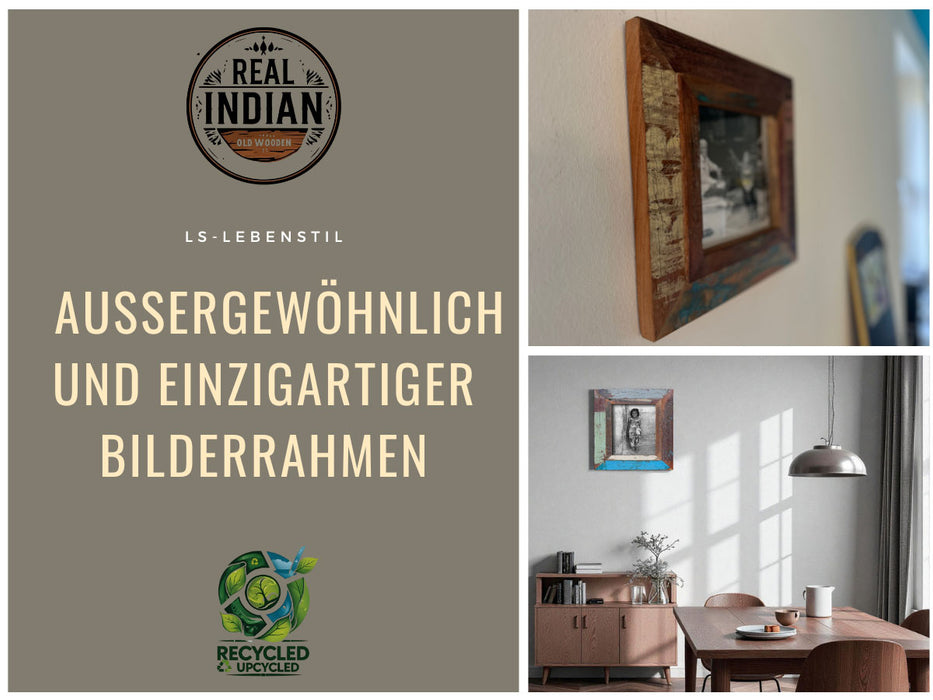 Vintage Wand Bilderrahmen 15x15cm Dehli Fundholz Recycelt Fotorahmen Retro