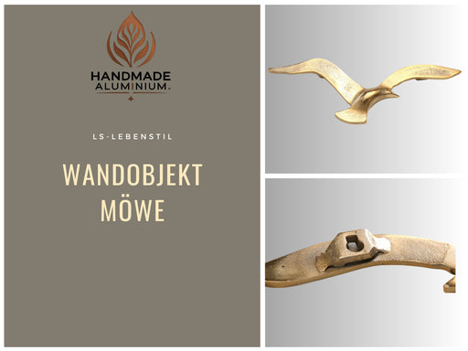Wand-Objekt Möwe 35cm Aluminium Gold Vogel Deko-Objekt Deko-Figur