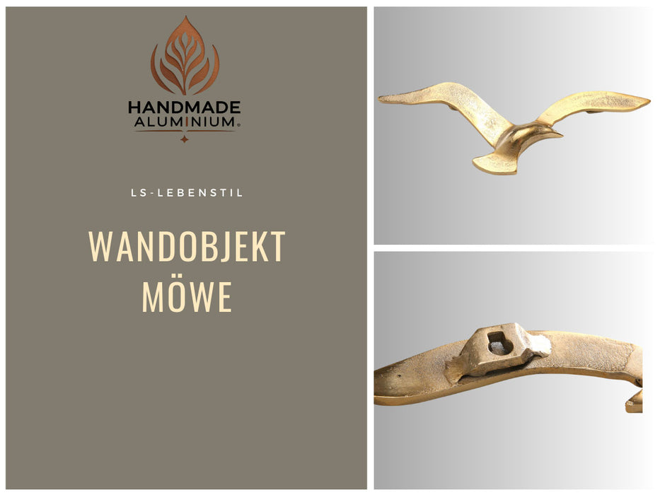 Wand-Objekt Möwe 35cm Aluminium Gold Vogel Deko-Objekt Deko-Figur