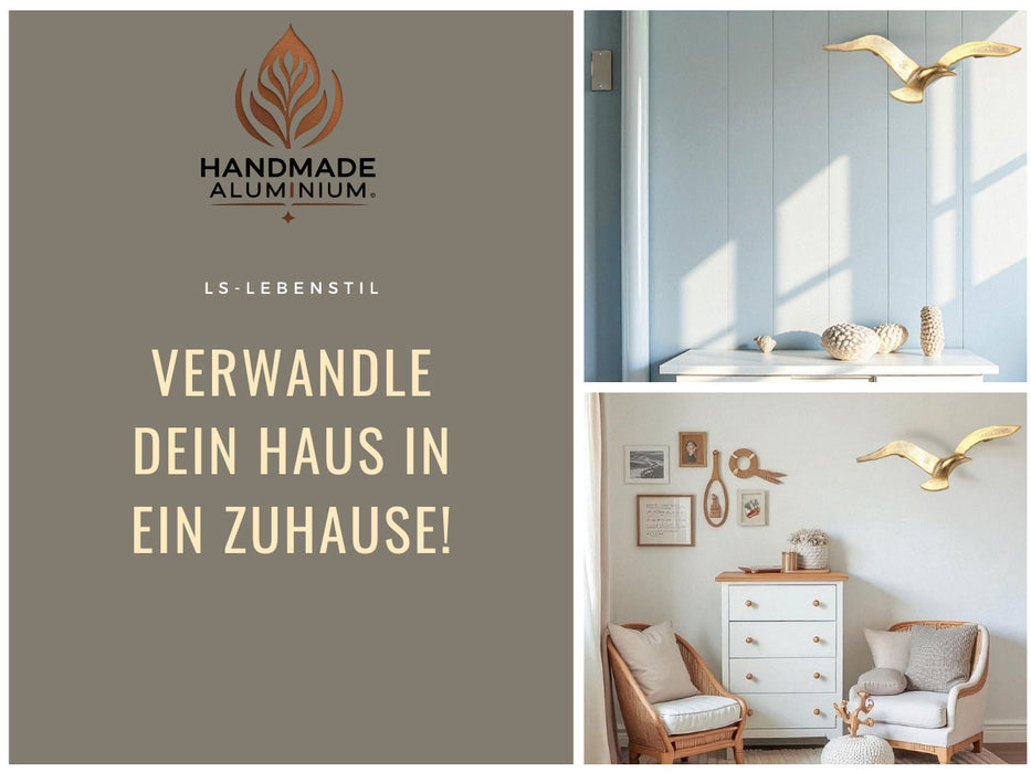 Wand-Objekt Möwe 35cm Aluminium Gold Vogel Deko-Objekt Deko-Figur