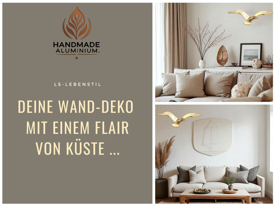 Wand-Objekt Möwe 35cm Aluminium Gold Vogel Deko-Objekt Deko-Figur