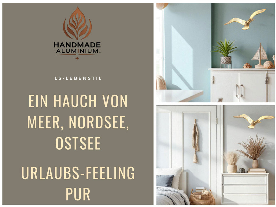 Wand-Objekt Möwe 35cm Aluminium Gold Vogel Deko-Objekt Deko-Figur