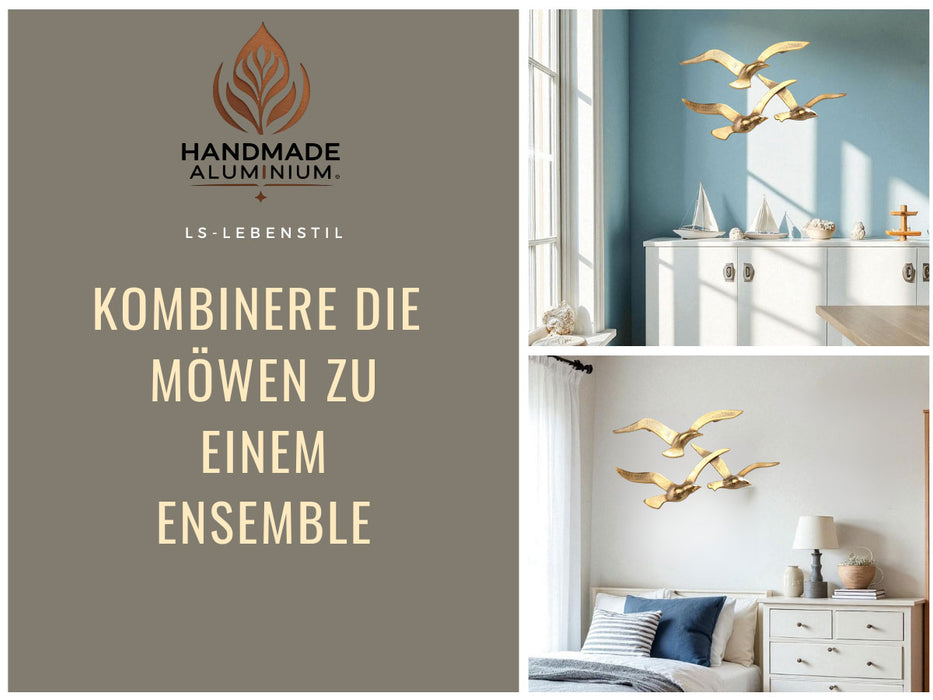 Wand-Objekt Möwe 35cm Aluminium Gold Vogel Deko-Objekt Deko-Figur