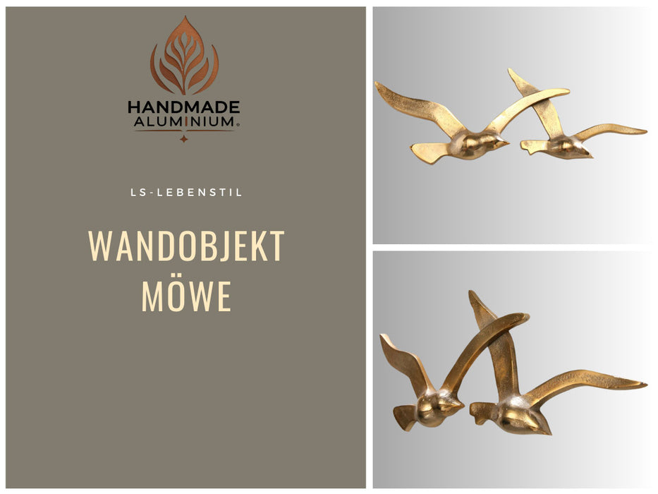 Wand-Objekt Möwe 2-fach 39cm Aluminium Gold Vogel Deko-Objekt Deko-Figur
