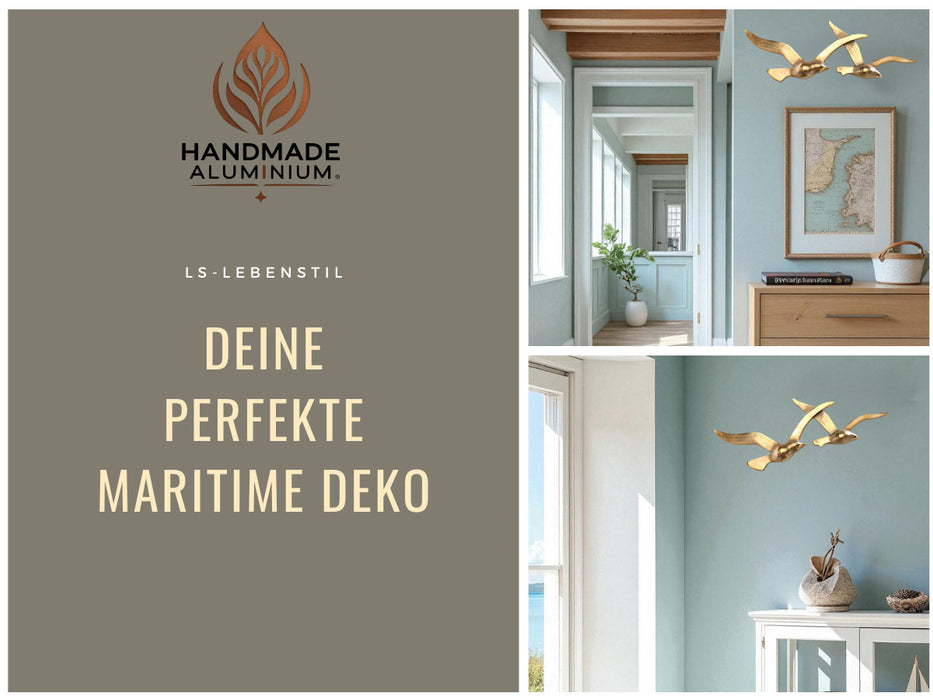 Wand-Objekt Möwe 2-fach 39cm Aluminium Gold Vogel Deko-Objekt Deko-Figur