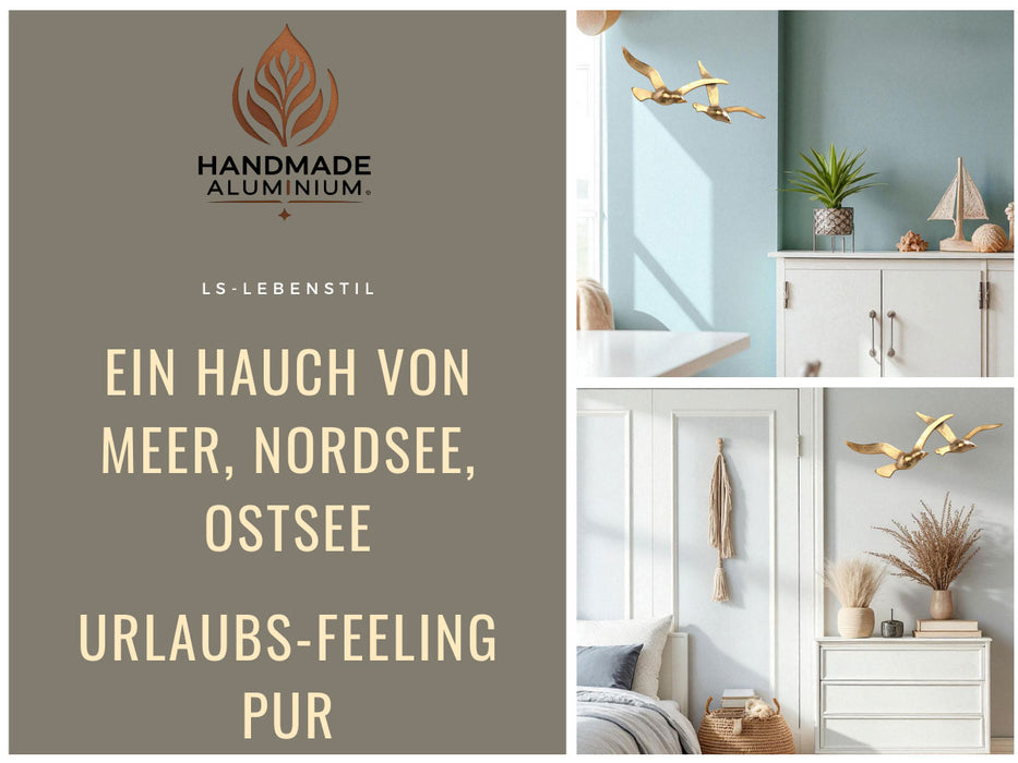 Wand-Objekt Möwe 2-fach 39cm Aluminium Gold Vogel Deko-Objekt Deko-Figur