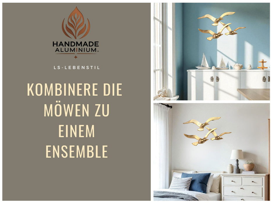 Wand-Objekt Möwe 2-fach 39cm Aluminium Gold Vogel Deko-Objekt Deko-Figur