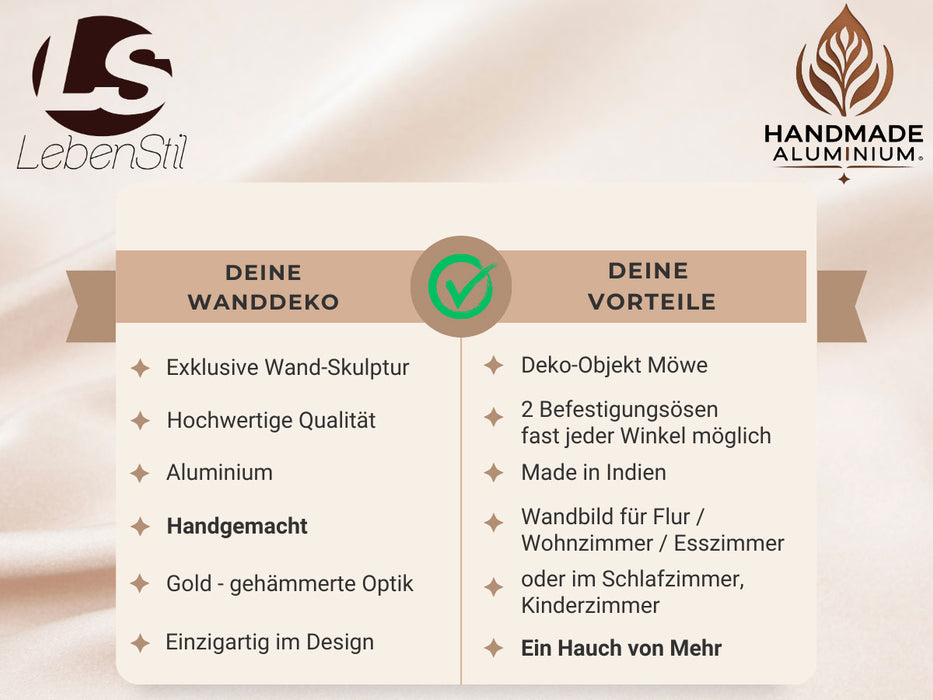 Wand-Objekt Möwe 2-fach 39cm Aluminium Gold Vogel Deko-Objekt Deko-Figur