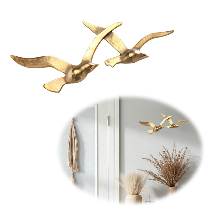 Wand-Objekt Möwe 2-fach 39cm Aluminium Gold Vogel Deko-Objekt Deko-Figur