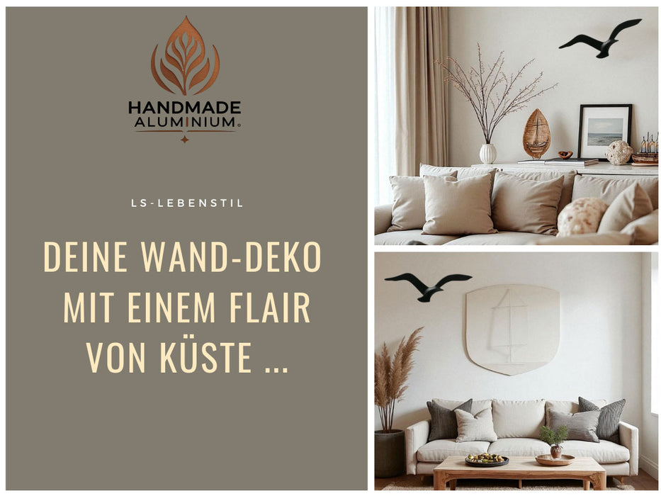 KI-generiertes Bild,Wand-Objekt Möwe 35cm Aluminium Schwarz Vogel Deko-Objekt Deko-Figur